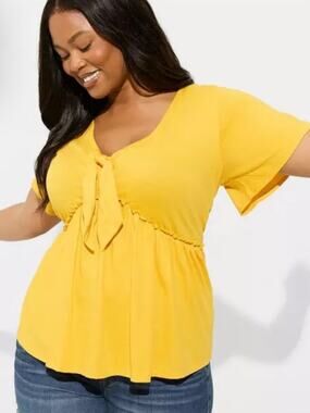 Torrid Vintage Cotton Jersey Relaxed Tie Front Top 100% Cotton Yellow Size 5X
